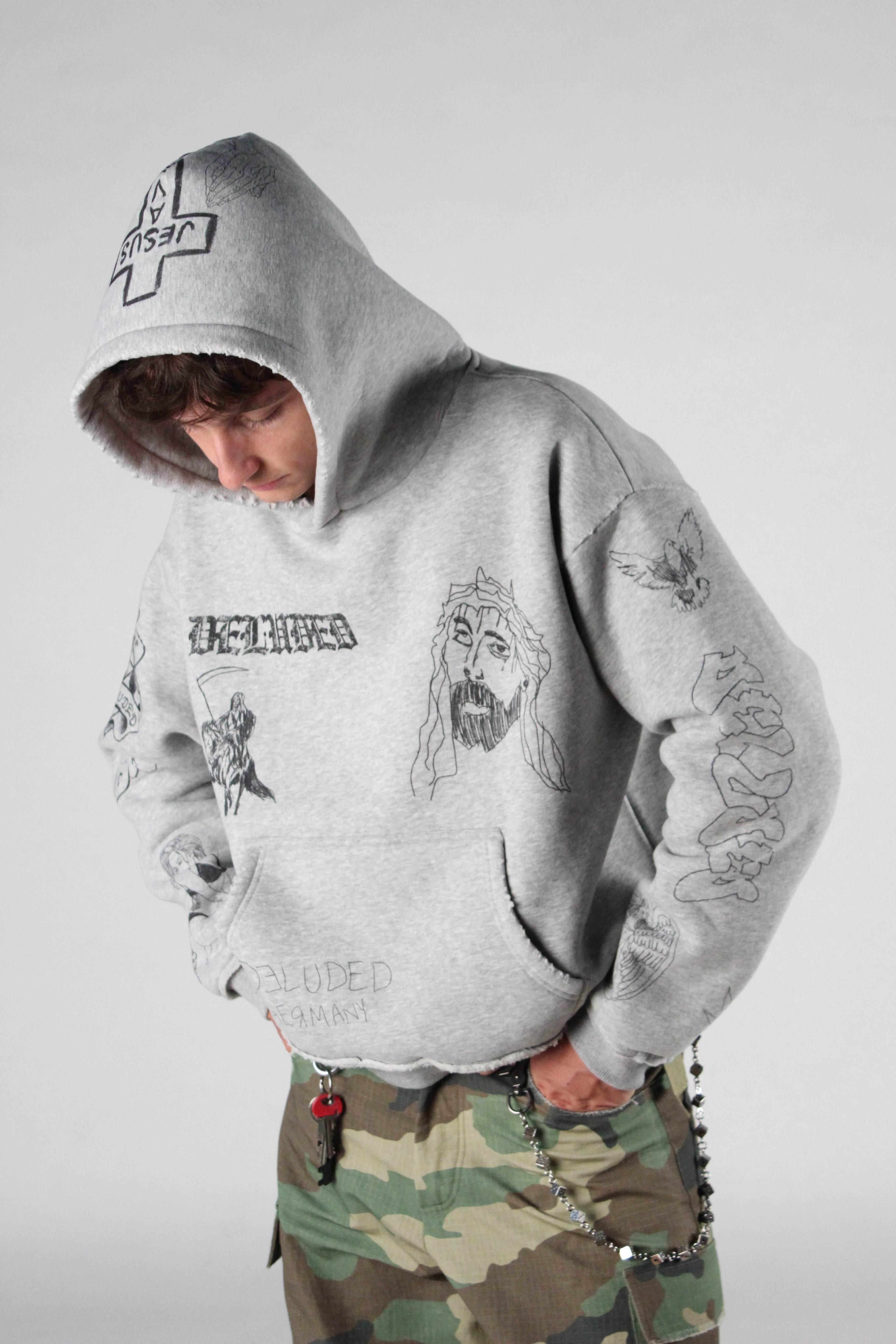 SCRIBBLE HOODIE HEATHER GREY