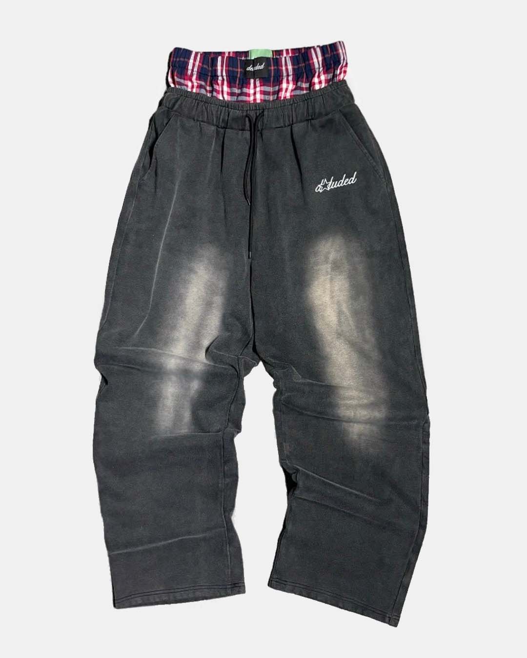WASHED DOUBLE BOXER SWEATS IN STONE GREY