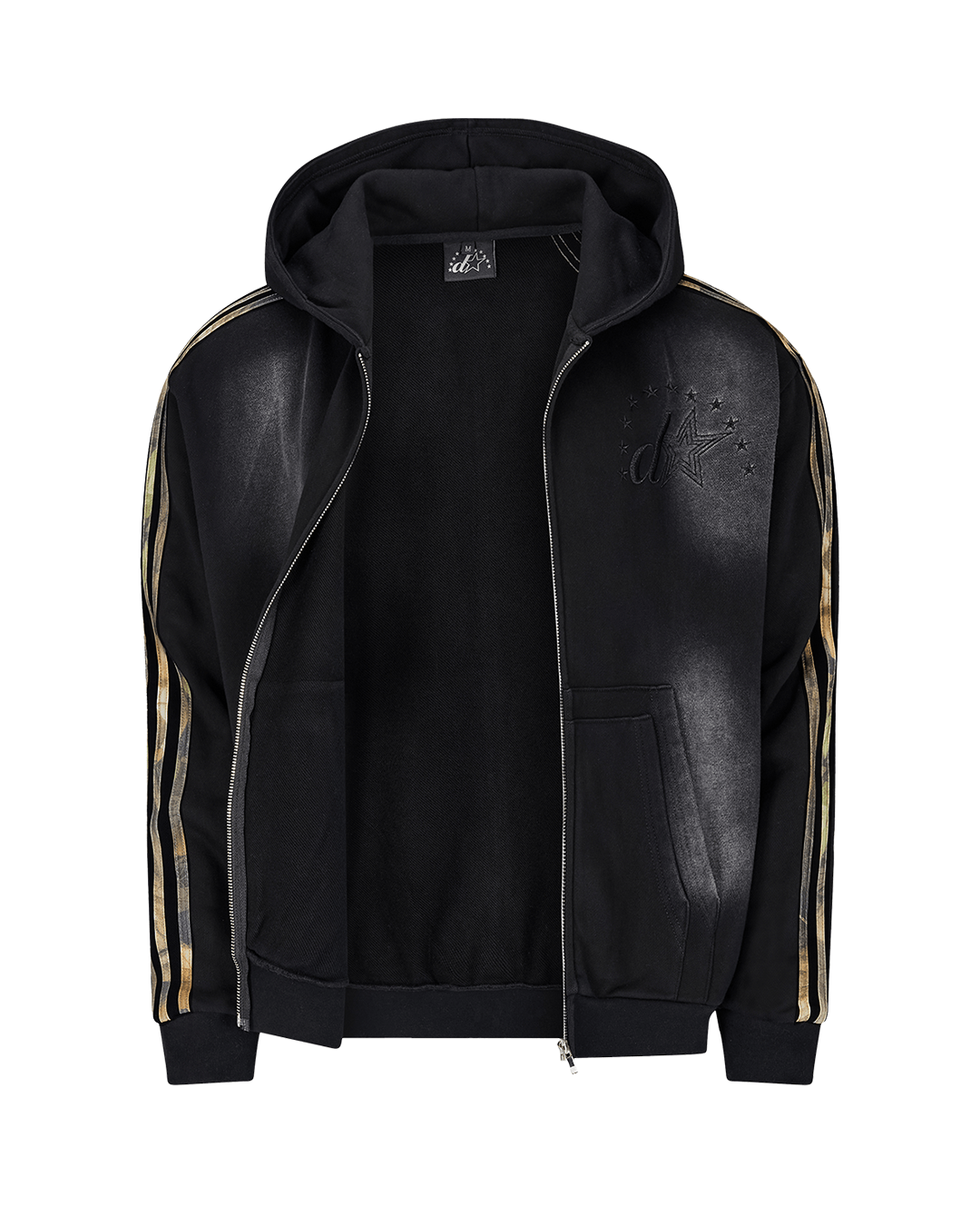 CAMO ZIP HOODIE IN WASHED BLACK