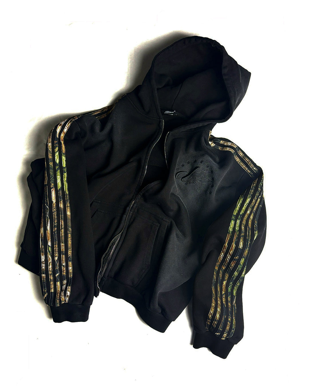 CAMO ZIP HOODIE IN WASHED BLACK