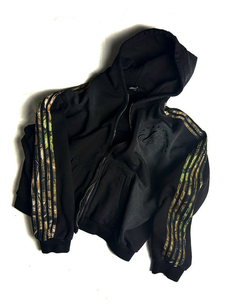 CAMO ZIP HOODIE IN WASHED BLACK