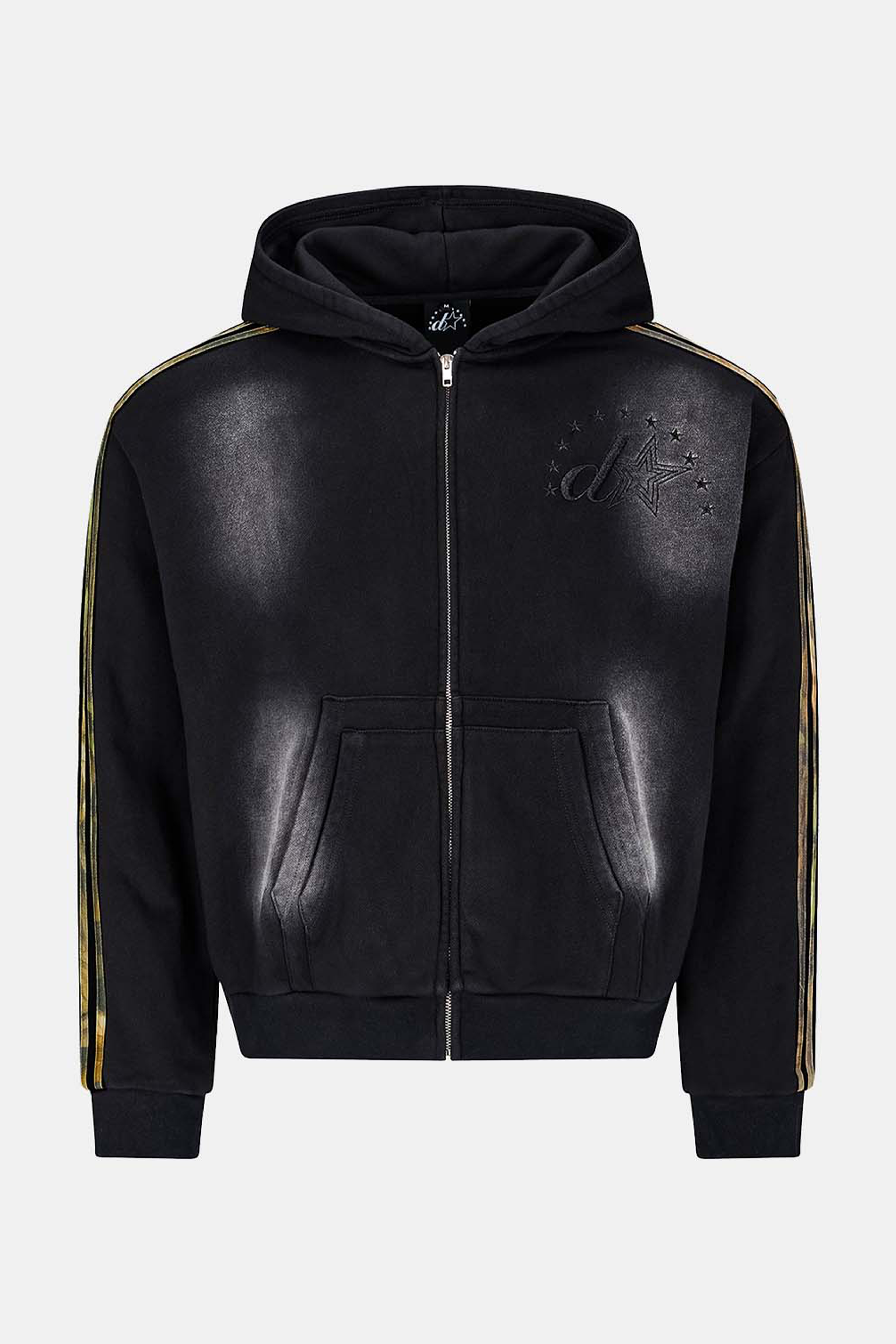 CAMO ZIP HOODIE IN WASHED BLACK