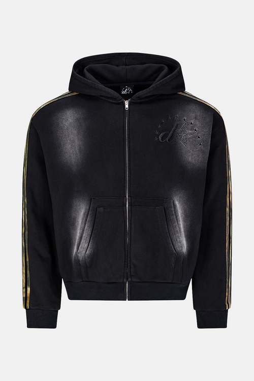 CAMO ZIP HOODIE IN WASHED BLACK