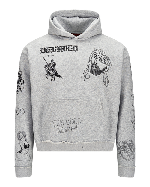 SCRIBBLE HOODIE HEATHER GREY – deluded studios